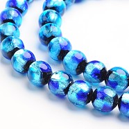 Handmade Silver Foil Glass Round Beads, Dodger Blue, 8mm, Hole: 1mm(FOIL-I005-01B)