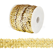 Plastic Paillette Elastic Beads, Sequins Beads, Ornament Accessories, 3 Rows Paillette Roll, Flat Round, Gold, 25x1.5mm, 10m/roll(PVC-OC0001-01I)