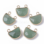 Natural Green Aventurine Semi Circle Pendants, with Golden Tone Brass Open Back Bezel, Faceted, Half Round, 18x17.5x6.5mm, Hole: 2mm(G-S359-011B)