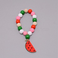 Wooden Watermelon Pendant Decorations, with Wooden Beads, Colorful, 185mm(HJEW-TAC0013-02)