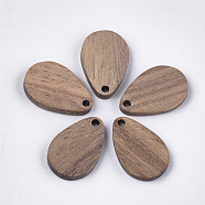 Walnut Wood Pendants, teardrop, Tan, 21x14x3mm, Hole: 2mm(WOOD-S054-03)