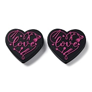 Food Grade Heart with Word Love Silicone Focal Beads, for Beadable Pens DIY Nursing Necklaces Making, Deep Pink, 27x30x7mm, Hole: 3mm(SIL-NH0001-01E)