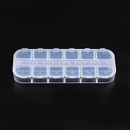 Plastic Bead Containers, Flip Top Bead Storage, Jewelry Box for Nail Art Decoration, 12 Compartments, White, 13x5x1.5cm(C087Y)