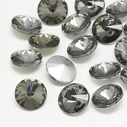 Pointed Back Glass Rhinestone Cabochons, Rivoli Rhinestone, Back Plated, Faceted, Cone, Black Diamond, 12x6mm(RGLA-T086-12mm-03)