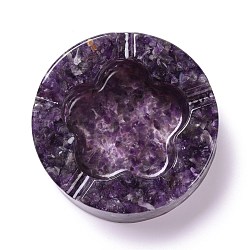 Resin with Natural Amethyst Chip Stones Ashtray, Home OFFice Tabletop Decoration, Flat Round with Flower, 104x32mm, Inner Diameter: 61x68mm(DJEW-F015-05B)