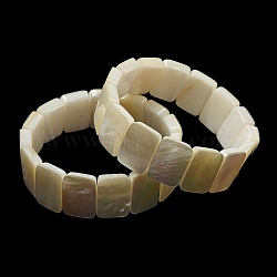 Natural White Shell Rectangle Dominoes Beaded Stretch Bracelets, Inner Diameter: 2-1/8 inch(5.4cm)(BJEW-N030-01B-01)