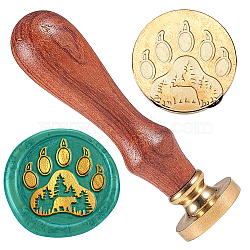 Wax Seal Stamp Set, 1Pc Golden Tone Sealing Wax Stamp Solid Brass Head, with 1Pc Wood Handle, for Envelopes Invitations, Gift Card, Paw Print, 83x22mm(AJEW-WH0208-1070)