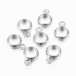 Tarnish Resistant 201 Stainless Steel Tube Bails, Loop Bails, Ring, Stainless Steel Color, 10x7x2.5mm, Hole: 2mm, Inner Diameter: 5mm(STAS-K155-02P)