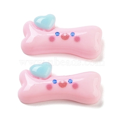 Opaque Resin Decoden Cabochons, Cartoon Dog Bone with Heart, Pink, 27x13x7mm(CRES-N035-01D)