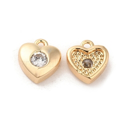Brass with Glass Charms, Heart Charm, Real 18K Gold Plated, 7x7x5mm, Hole: 1mm(KK-G468-10G)