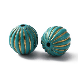 Plating Acrylic Beads, Golden Metal Enlaced, Pumpkin, Dark Cyan, 16mm, Hole: 2mm(KY-WH0046-04E)