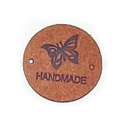 Microfiber Leather Label Tags, Handmade Embossed Tag, with Holes, for DIY Jeans, Bags, Shoes, Hat Accessories, Flat Round with Butterfly, Saddle Brown, 25mm(PW-WG54916-07)
