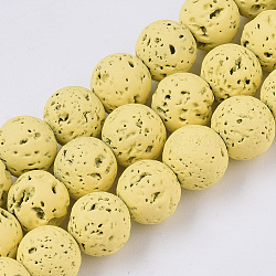 Spray Painted Natural Lava Rock Beads Strands, Round, Light Khaki, 6~7mm, Hole: 0.7mm, about 59~62pcs/Strand, 15.75 inch(40cm)(G-N0324-B-09)