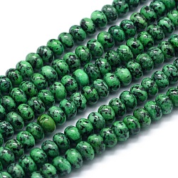 Dyed Natural Sesame Jasper/Kiwi Jasper Beads Strands, Rondelle, Green, 8x5mm, Hole: 1mm, about 74pcs/strand, 15.15 inch(38.5cm)(G-E507-13A-8mm)