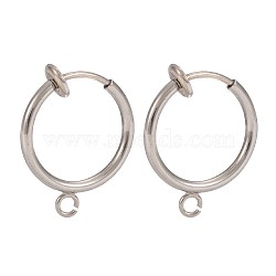 316 Surgical Stainless Steel Clip-on Hoop Earrings, For Non-pierced Ears, with Brass Spring Findings, Stainless Steel Color & Stainless Steel Color, 18x16x2mm, Hole: 1.5mm(X-STAS-S101-15mm-01P)