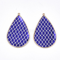 PU Leather Big Pendants, with Golden Plated Alloy Findings, teardrop, with Rhombus Pattern, Blue, 58x37x3mm, Hole: 1.6mm(FIND-S314-003A)