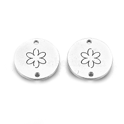 Tarnish Resistant 304 Stainless Steel Links Connectors, Laser Cut, Flat Round with Flower, Stainless Steel Color, 11.5x1mm, Hole: 1.2mm(STAS-F240-90P)