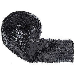 Polyester Paillette Chain Rolls, Sparkle, Clothing Accessories, Black, 3 inch(75mm)(OCOR-FG0001-15A)
