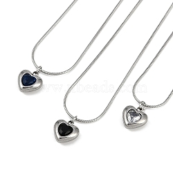 304 Stainless Steel Cubic Zirconia Heart Pendant Round Snake Chain Necklaces for Women, Stainless Steel Color, Mixed Color, 17.72~17.91 inch(45~45.5cm)(NJEW-Z044-08P)