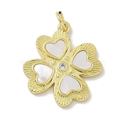 Brass Micro Pave Cubic Zirconia Pendants, Shell Charms, Real 18K Gold Plated, Clover, 20.5x18.5x2mm, Hole: 3.5mm(KK-M300-20G-01)