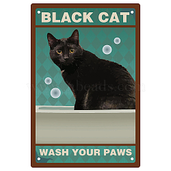 Tinplate Sign Poster, Vertical, for Home Wall Decoration, Rectangle with Word Wash Your Paws, Cat Pattern, 300x200x0.5mm(AJEW-WH0157-405)