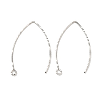 316 Surgical Stainless Steel Earring Hooks, Marquise Ear Wire, Stainless Steel Color, 20 Gauge, 40x23x0.8mm, Hole: 2mm