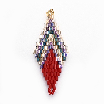 MIYUKI & TOHO Handmade Japanese Seed Beads Links, Loom Pattern, Rhombus, Brown, 43~45x17.6~18.1x1.7~2mm, Hole: 1.2~1.5mm
