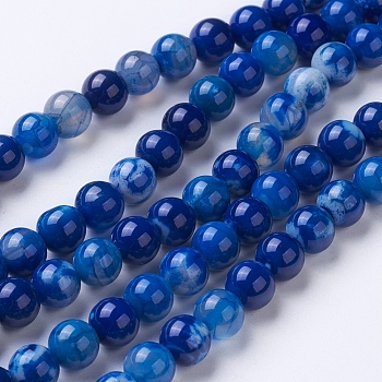 Natural Agate Beads Strands, Dyed & Heated, Grade A, Round, Blue, 8~8.5mm, Hole: 1.2mm, about 48pcs/strand, 15.1 inch(38.5cm)