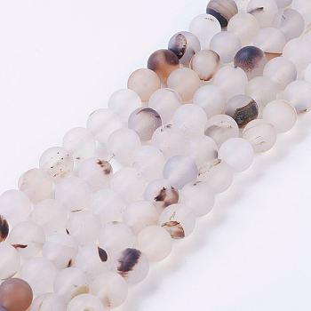 Natural Agate Beads Strands, Frosted, Round, 8mm, Hole: 1mm, about 47pcs/strand, 15.1 inch