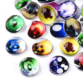 Flatback Glass Cabochons, Half Round/Dome with Doll Eye Pattern, Mixed Color, 12x6mm
