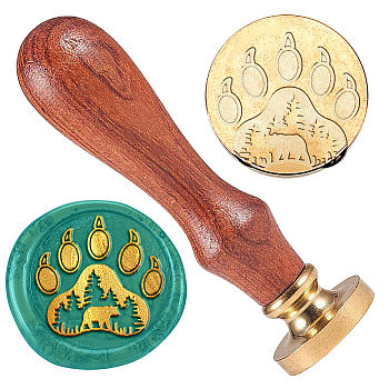 Wax Seal Stamp Set, 1Pc Golden Tone Sealing Wax Stamp Solid Brass Head, with 1Pc Wood Handle, for Envelopes Invitations, Gift Card, Paw Print, 83x22mm