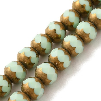 Opaque Solid Color Glass Beads Strands, Faceted, Round, Light Green, 8mm, Hole: 1mm, about 40pcs/strand, 11.42 inch(29cm)