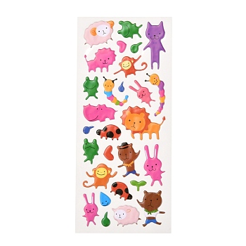 3D Cartoon PVC Bubble Stickers, for Diary, Notebooks, Animal Pattern, 7~36x4~32mm