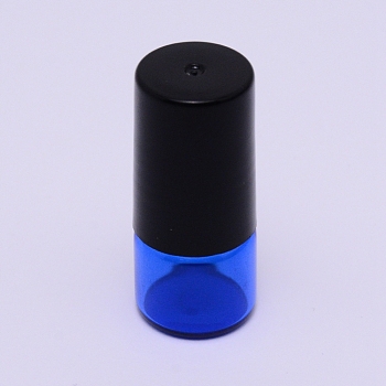 Glass Roller Bottles, with ABS Screw Lid and Stainless Steel Roller Balls, Refillable Bottles, Column, Blue, 15.5x31mm, Hole: 7mm, Capacity: 1ml