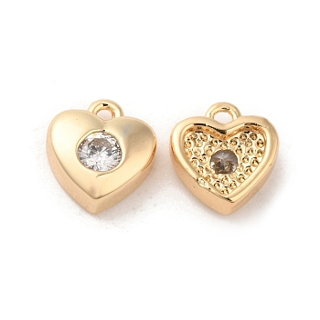 Brass with Glass Charms, Heart Charm, Real 18K Gold Plated, 7x7x5mm, Hole: 1mm