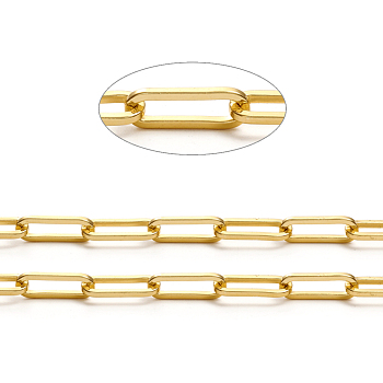 Brass Paperclip Chains, Flat Oval, Drawn Elongated Cable Chains, Soldered, Long-Lasting Plated, Real 14K Gold Plated, Links: 17x6.5x1.5mm