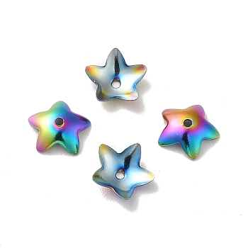 Ion Plating(IP) 304 Stainless Steel Flower Bead Cap, Flower, 5-Petal, Rainbow Color, 7x7.5x2mm, Hole: 0.8mm