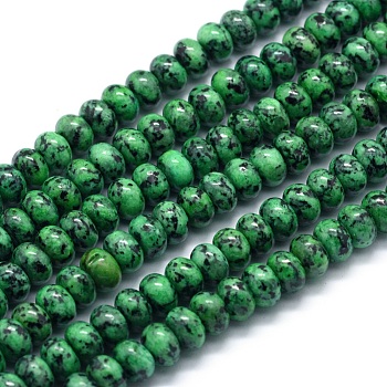 Dyed Natural Sesame Jasper/Kiwi Jasper Beads Strands, Rondelle, Green, 8x5mm, Hole: 1mm, about 74pcs/strand, 15.15 inch(38.5cm)