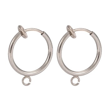 316 Surgical Stainless Steel Clip-on Hoop Earrings, For Non-pierced Ears, with Brass Spring Findings, Stainless Steel Color & Stainless Steel Color, 18x16x2mm, Hole: 1.5mm