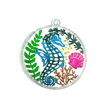 DIY Ocean Theme Pendant Silicone Molds, Resin Casting Molds, for UV Resin, Epoxy Resin Jewelry Making, Sea Horse Pattern, 90x82x6mm, Hole: 1.8mm