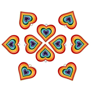 10Pcs 2 Colors Alloy Enamel Pendants, Rainbow Color Heart, Cadmium Free & Lead Free, Colorful, 29x28mm