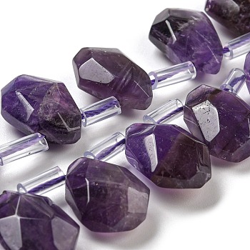 Natural Amethyst Beads Strands, Faceted, Teardrop, Top Drilled, 10~18x8~13x3~7mm, Hole: 1mm, about 27pcs/strand, 15.79''~15.98''(40.1~40.6cm)