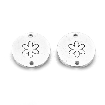 304 Stainless Steel Links Connectors, Laser Cut, Flat Round with Flower, Stainless Steel Color, 11.5x1mm, Hole: 1.2mm