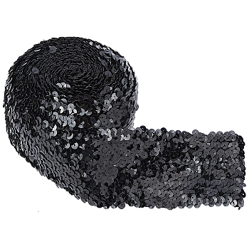 Polyester Paillette Chain Rolls, Sparkle, Clothing Accessories, Black, 3 inch(75mm)