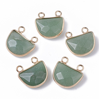 Natural Green Aventurine Semi Circle Pendants, with Golden Tone Brass Open Back Bezel, Faceted, Half Round, 18x17.5x6.5mm, Hole: 2mm