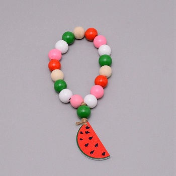 Wooden Watermelon Pendant Decorations, with Wooden Beads, Colorful, 185mm