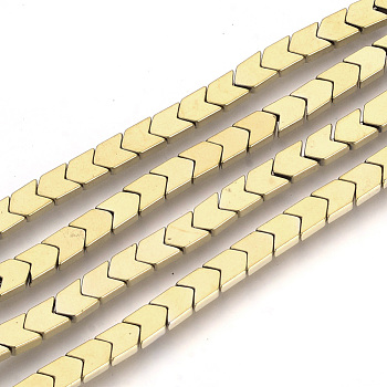 Electroplate Non-magnetic Synthetic Hematite Beads Strands, Arrow/Chevron, Light Gold Plated, 6x4x2mm, Hole: 1mm, about 97pcs/strand, 15.7 inch