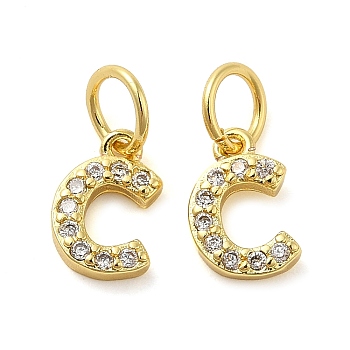 Brass Micro Pave Cubic Zirconia Pendants, with Jump Ring, Letter C, 8~9x4.5~9.5x1.5mm, Hole: 3.6mm