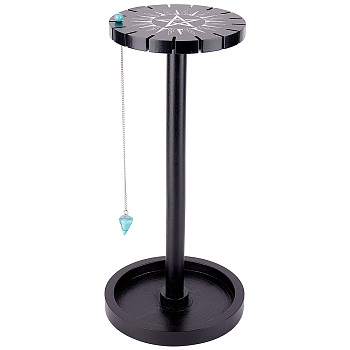 Wooden Pendulum Display Stand with Tray, Star Pattern Wood Crystal Holder with Synthetic Turquoise, Witch Necklaces Organizer, Black, Finished Product: 15x31.5cm, 240mm