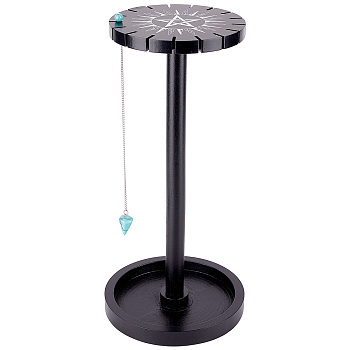 CREATCABIN Wooden Pendulum Display Stand with Tray, Star Pattern Wood Crystal Holder with Synthetic Turquoise, Witch Necklaces Organizer, Black, Finished Product: 15x31.5cm, 240mm